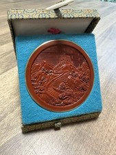 Vintage Chinese Cinnabar Lacquer Great Wall of China Medallion Plaque With Case picture