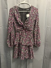 Speechless Women’s Size 1 Black Purple Floral Long Sleeve Twist Front Dress NWT picture
