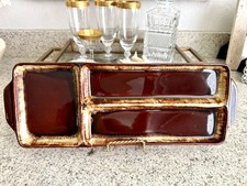 Vintage Pfaltzgraff Brown Drip Divided Relish Snack Cheese Cracker Tray 15”x5” picture