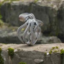 Elegant 925 Sterling Silver Unique Fashion Jewelry Charms Octopus Ring Size 10 picture