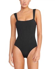 Staud Adelaide One Piece Swimsuit Zip Corset Square Neck Black Women's M picture