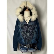 Y2K Gothic Heart Graphic Zip Hoodie Women Black Blue Vintage Grunge Streetwear picture