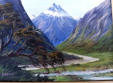 New Zealand artist Tony Roche miniature oil Landscape amazing detail HOLLYFORD picture