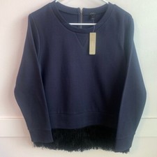 NWT J. Crew Navy & Black Fringe Bottom Sweatshirt Size Medium picture