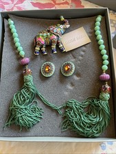 Elephant Jewelry Set Heidi Daus Multicolor Crystal Enamel Necklace Pin NWT picture