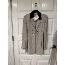 St John Collection Marie Gray Knit Skirt Suit Set White Black Tweed 6 8 NEW picture