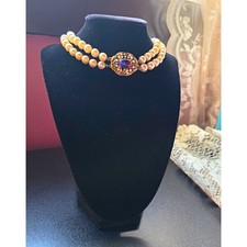 Vintage Florenza Double Strand Pearl Necklace Dragons Breath Glass Clasp Gold picture