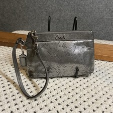 Coach Perforated C Silver Metallic Glam Wristlet Wallet NEW picture