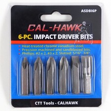 6 pc Impact Driver Bits Phillips #2 #3 Slotted Flat 3/8