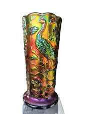 FENTON - BLACK CARNIVAL PEACOCK VASE - LE#138/900 picture
