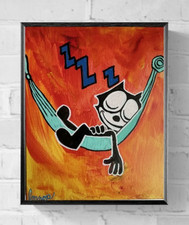 Vintage Comic Contemporary Felix Cat Pop Art Original Painting 11x14 Home Decor picture