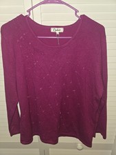 New NWT Deadstock Vintage Carducci XL Magenta Beaded Embellished V Neck Sweater  picture