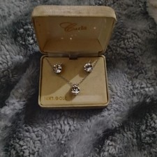 Vintage Signed JCM Jacmel 14K White Gold Solitaire Pendant Necklace & Stud Earri picture