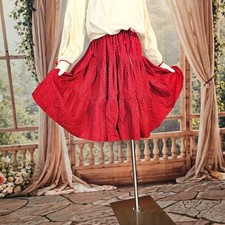 Vintage 1950s Skirt Circle Skirt Red Calico Floral Ruffled Tiered Cottony picture