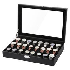 24 Slots PU Leather Watch Case Box Jewelry Organizer Display Case Lockable Gift picture
