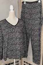 NEW DKNY Black White Dots XL Sleep Lounge Set Pajamas Top Pants WITH EYE MASK picture