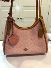 Coach Signature Erin Shoulder Bag Medium Crescent Powder Pink/Brown Gold Charms picture