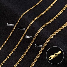 14K Real Solid Yellow Gold 1.5mm-3mm Rope Chain Necklace with Lobster Claw Clasp picture