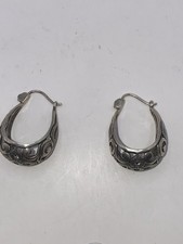 Silpada Sterling Silver Filigree Scroll Basket Hoop Post Earrings picture