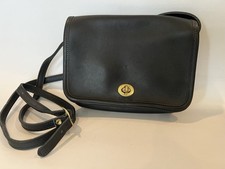 Vintage Laura USA Leather Crossbody Bag Brass Turnlock Made in USA Navy Nice picture