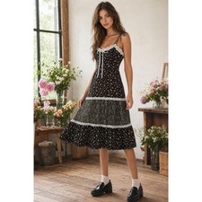 Vintage Newport Fashions Dress Women's 5 Ditsy Floral Lace Cottagecore Prairie picture