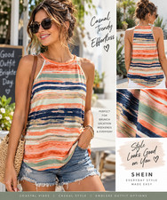 SHEIN Women Abstract Striped Sleeveless Tank Top Stretch Multicolor XS or XL New picture