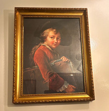 Framed Portrait Print Child Portrait in Hat Gold-Tone Ornate Frame Single picture