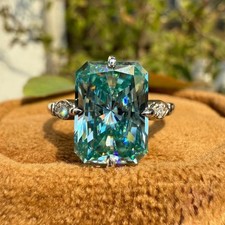 RARE 4Ct Radiant Blue Treated Moissanite Solitaire Ring 14K White Gold Finish picture