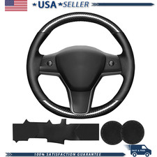 Hand-Sewn Microfiber Leather Tesla Stitch Steering Wheel Cover Tesla Model 3 201 picture