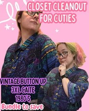 Caite Woman Vintage 1980s Plus 3X abstract Button Up Shirt Top picture