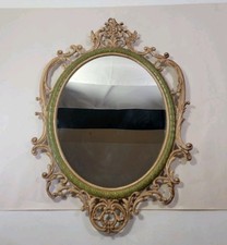 VTG Italian Style Oval Baroque Plastic Frame Wall Mirror 11x16 Antique White picture