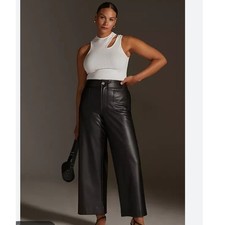 Anthropologie Maeve The Colette Black Faux Leather Wide Leg Pants 20W Plus Size picture