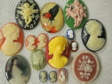 * SALE * VTG CAMEOS 3-D 40x30mm HUGE 16 LOT JEWELRY RESIN FINDINGS REPAIR CRAFTS picture