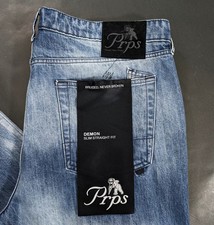 $268 PRPS Men 42x36 High Contrast Denim Jeans Button Fly Demon Slim Straight picture