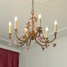 Vintage Rose Chandelier Romantic Floral Candle Ceiling Lights Cottagecore picture