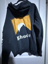 RHUDE Moonlight Hoodie Vintage Black Checkered Sleeve Graphic Pullover [L] picture