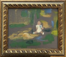 Original Impressionist Vintage 1940’ Study Child in Garden Landscape Framed picture