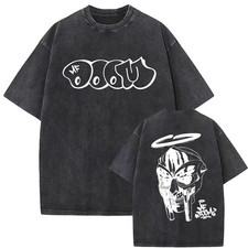 MF DOOM Washed Black Graphic T Shirt Hip Hop Rap Streetwear Unisex picture