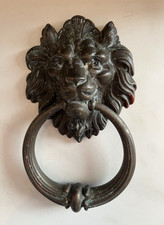 ANTIQUE c.1882 VICTORIAN BRONZE LION HEAD ARCHITECTURAL SALVAGE DOORKNOCKER picture