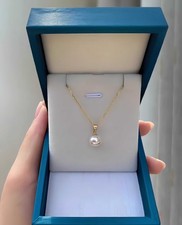 9-10mm Round Akoya Pearl Pendant Mikimoto Style 18k Gold Clasp  picture