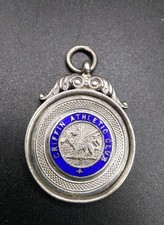 Antique Silver & Enamel Griffin Athletics Club Fob Medal 1928 Gold Accents  picture