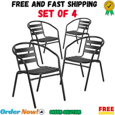 Aluminum Slat Back Stacking Outdoor Restaurant Chairs, Modern Stackable Patio Ch picture
