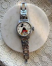 Ingersoll Mickey Mouse Vintage Mechanical Manual Watch Silver Bracelet White picture