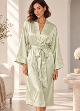 Nordstrom Lingerie 100% Silk Robe Green- Pockets Belt Tie- Size XL Luxury NWOT picture