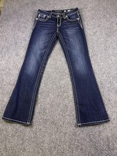 Miss Me Jeans Womens 28 Blue Signature Boot Bootcut Rhinestone Embroidered picture