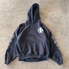 Rhude Boys Iron Cross Hoodie Malibu California Washed Black Sleeve Print Medium picture