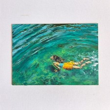 Swimming in Turquoise Sea – Original Oil Painting, Ocean Art, Summer Seascape picture
