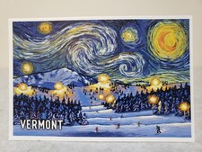 VERMONT POSTCARD (Green Mountains, Ski, Van Gogh Starry Night) (Mint Cond.) picture