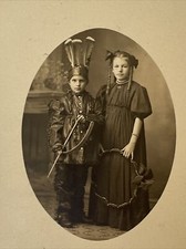 RARE RPPC White Children In Native American Costume Postcard - 1910 Halloween  picture