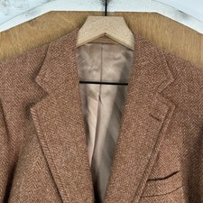 VTG Harris Tweed Jacket Mens 38R Orange Herringbone 2 Button 100% Wool Jacket picture